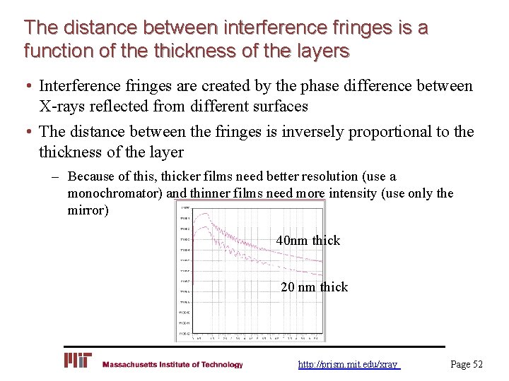 The distance between interference fringes is a function of the thickness of the layers