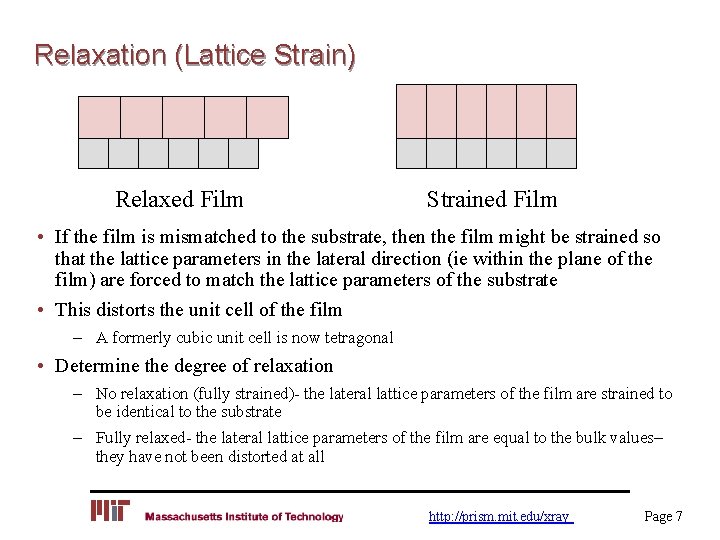 Relaxation (Lattice Strain) Relaxed Film Strained Film • If the film is mismatched to