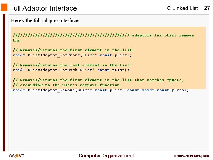 Full Adaptor Interface C Linked List 27 Here's the full adaptor interface: . .