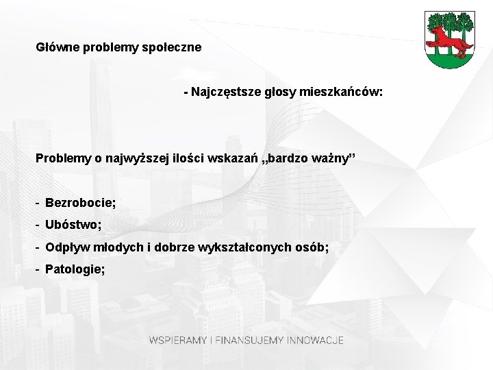 Główne problemy społeczne - Najczęstsze głosy mieszkańców: Problemy o najwyższej ilości wskazań „bardzo ważny”