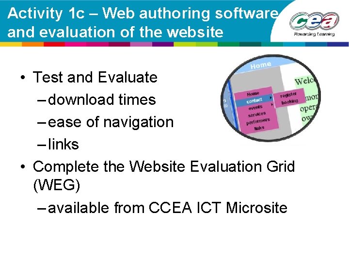 Activity 1 c – Web authoring software and evaluation of the website • Test