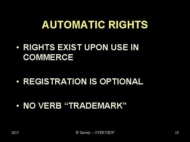 AUTOMATIC RIGHTS • RIGHTS EXIST UPON USE IN COMMERCE • REGISTRATION IS OPTIONAL •