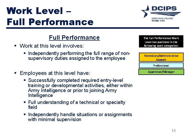 Work Level – Full Performance § Work at this level involves: § Independently performing