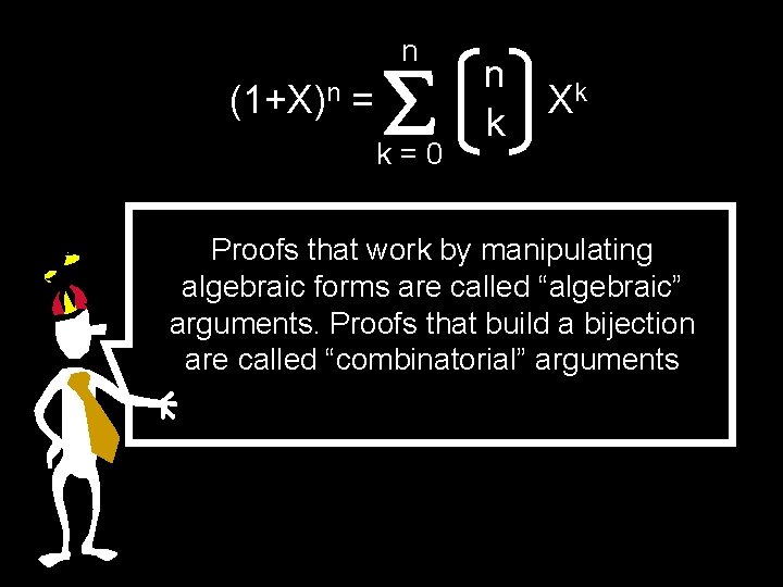 n (1+X)n = k=0 n k Xk Proofs that work by manipulating algebraic forms