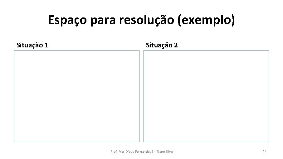 Espaço para resolução (exemplo) Situação 1 Situação 2 Prof. Me. Diego Fernandes Emiliano Silva