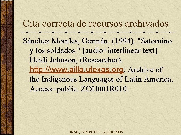 Cita correcta de recursos archivados Sánchez Morales, Germán. (1994). "Satornino y los soldados. "