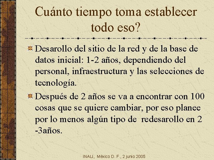 Cuánto tiempo toma establecer todo eso? Desarollo del sitio de la red y de