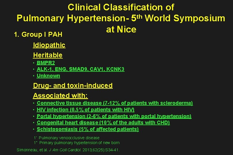 Clinical Classification of Pulmonary Hypertension- 5 th World Symposium at Nice 1. Group I