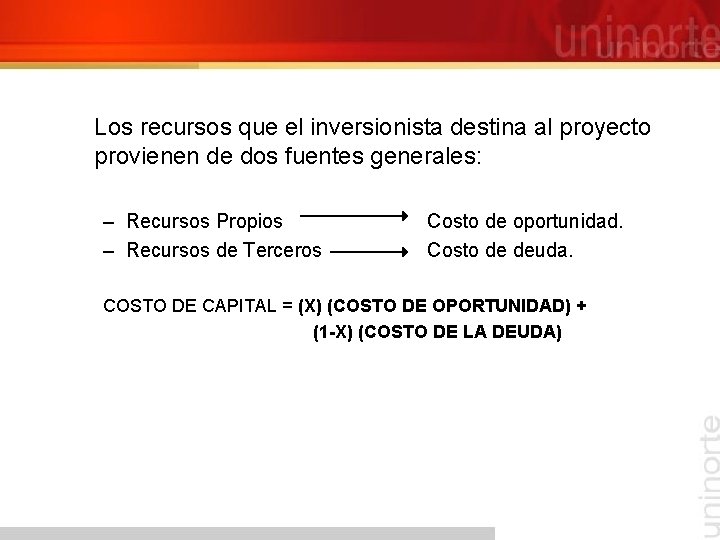 Los recursos que el inversionista destina al proyecto provienen de dos fuentes generales: –