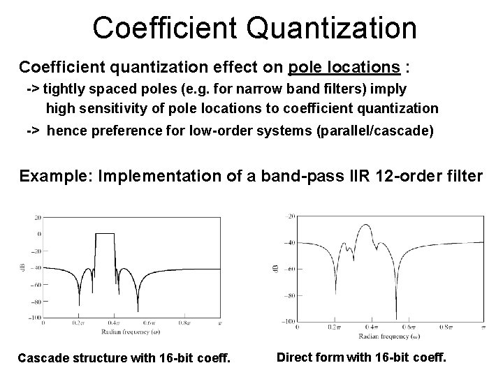 Coefficient Quantization Coefficient quantization effect on pole locations : -> tightly spaced poles (e.