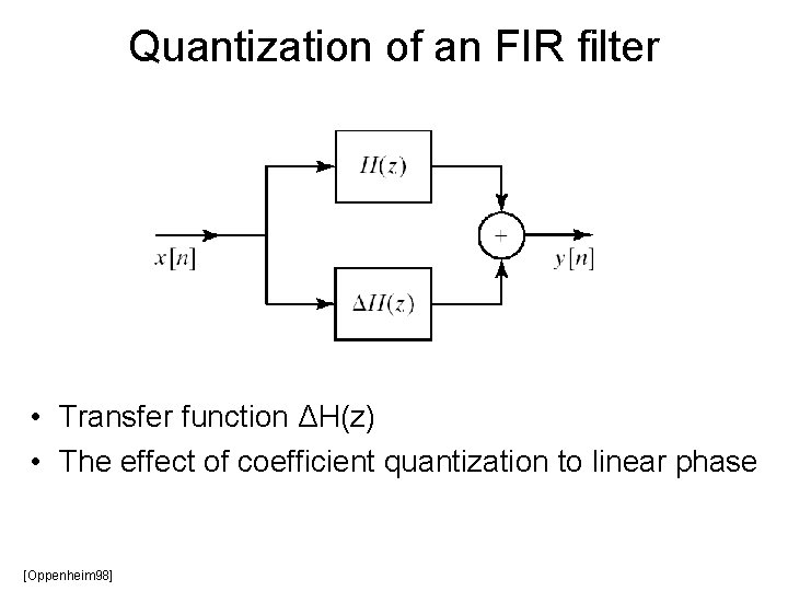 Quantization of an FIR filter • Transfer function ΔH(z) • The effect of coefficient