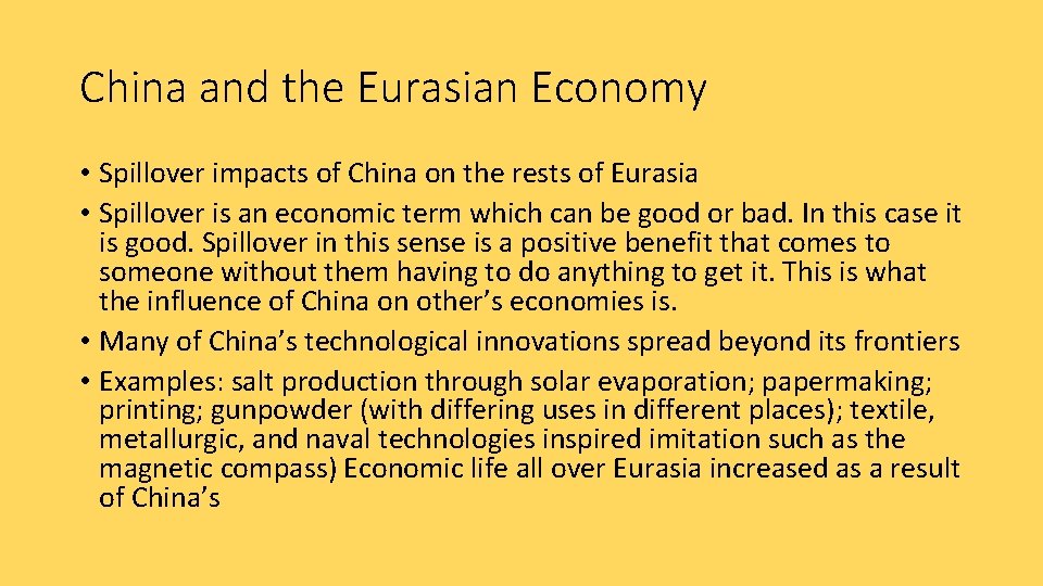 China and the Eurasian Economy • Spillover impacts of China on the rests of