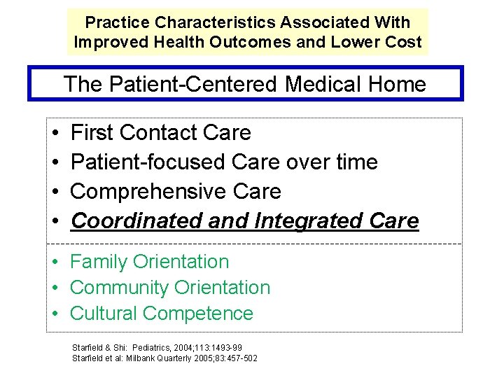Practice Characteristics Associated With Improved Health Outcomes and Lower Cost The Patient-Centered Medical Home