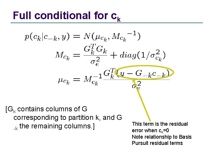 Full conditional for ck [Gk contains columns of G corresponding to partition k, and