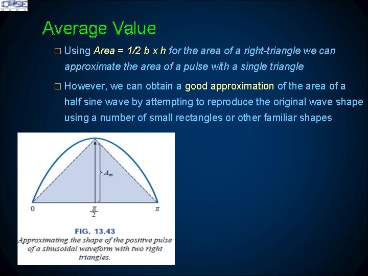 Average Value � Using Area = 1/2 b x h for the area of