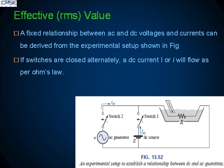 Effective (rms) Value � A fixed relationship between ac and dc voltages and currents