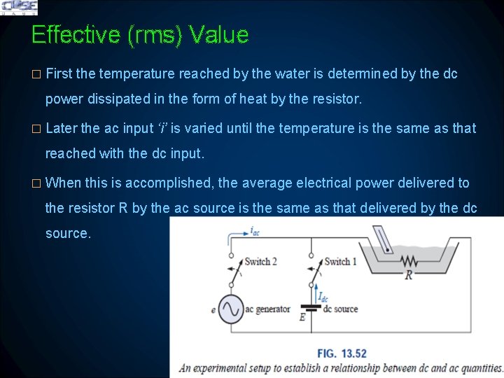 Effective (rms) Value � First the temperature reached by the water is determined by