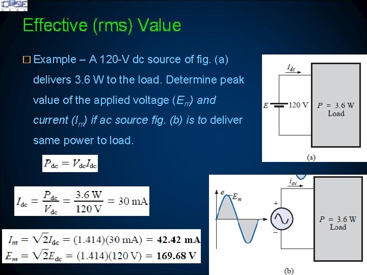 Effective (rms) Value � Example – A 120 -V dc source of fig. (a)