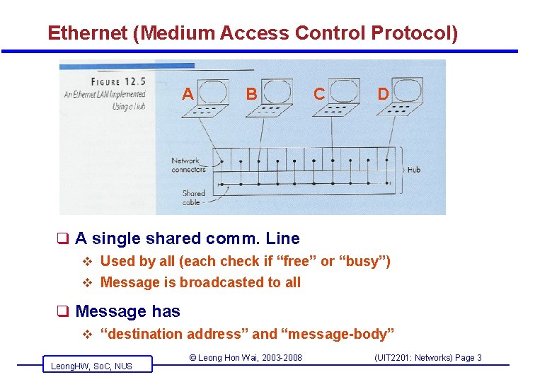 Ethernet (Medium Access Control Protocol) A B C D q A single shared comm.