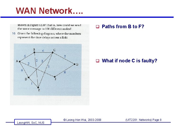 WAN Network…. q Paths from B to F? q What if node C is