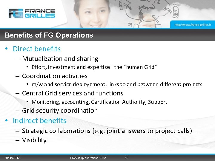 Benefits of FG Operations • Direct benefits – Mutualization and sharing • Effort, investment