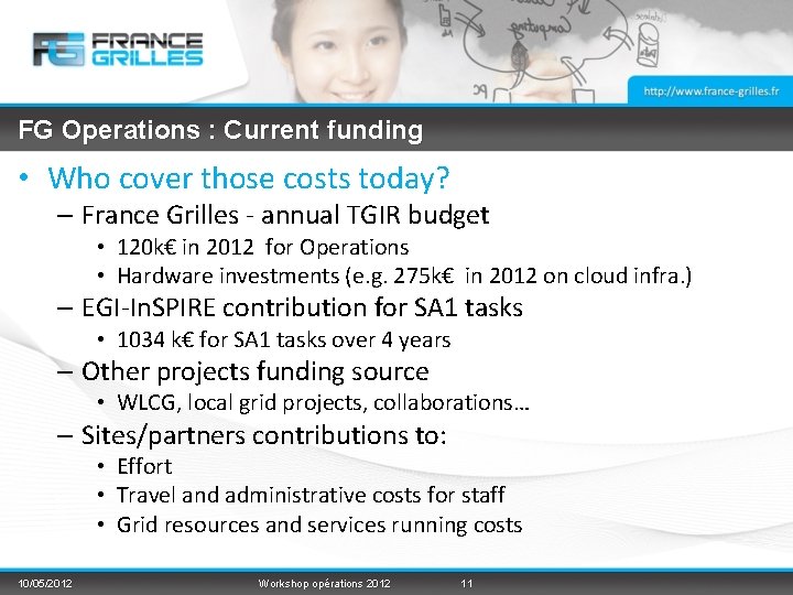 FG Operations : Current funding • Who cover those costs today? – France Grilles