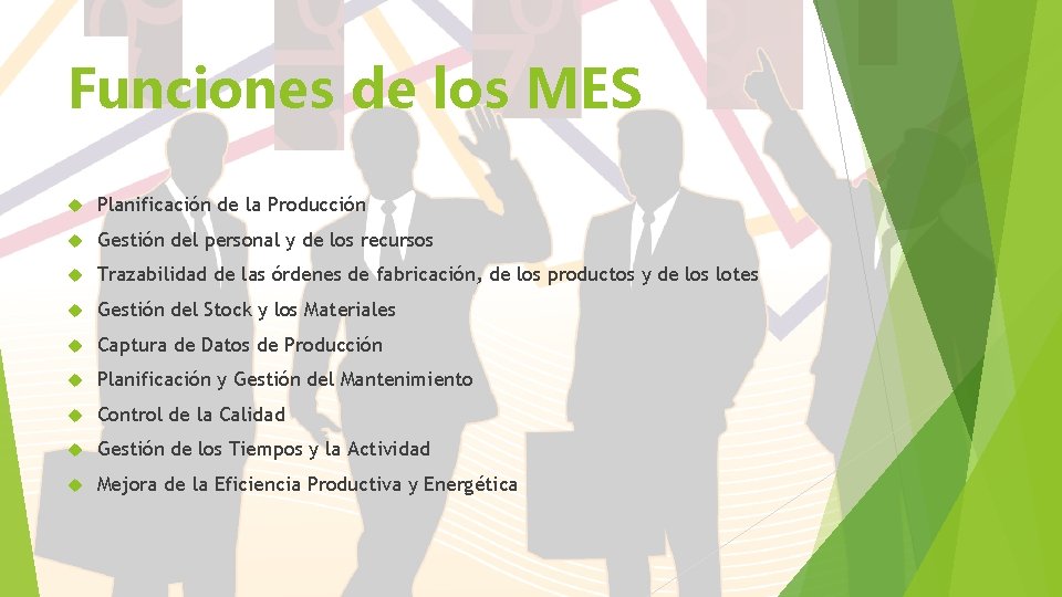 Funciones de los MES Planificación de la Producción Gestión del personal y de los