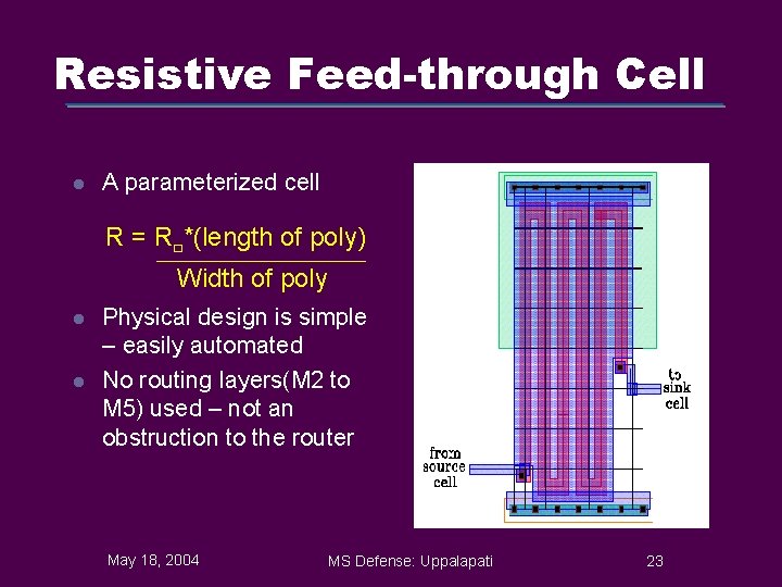 Resistive Feed-through Cell l A parameterized cell R = R□*(length of poly) Width of