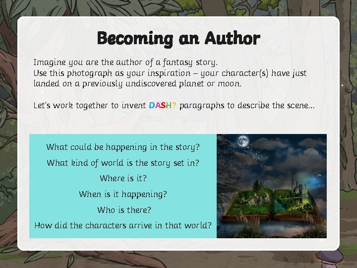 Becoming an Author Imagine you are the author of a fantasy story. Use this
