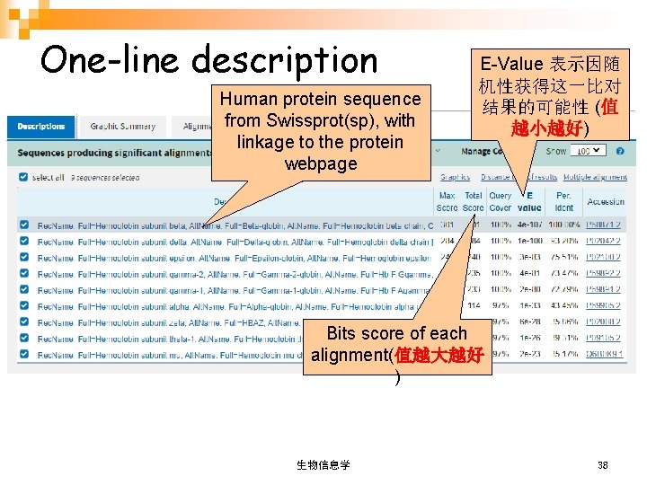 One-line description Human protein sequence from Swissprot(sp), with linkage to the protein webpage E-Value