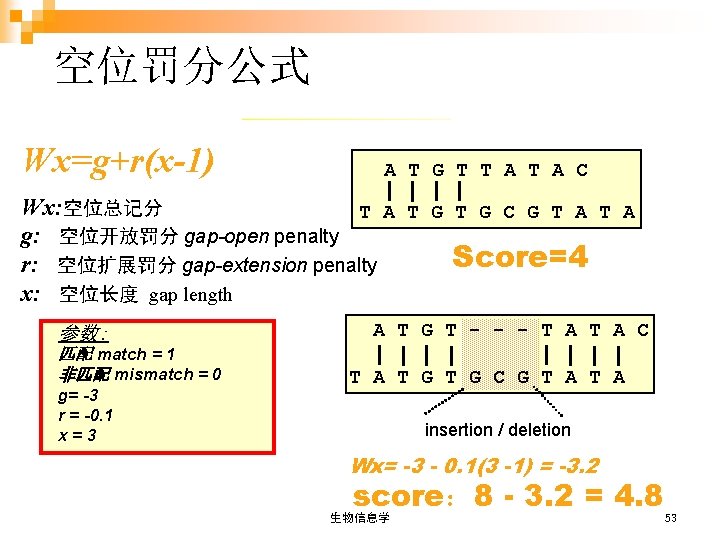 空位罚分公式 Wx=g+r(x-1) A T G T T A C Wx: 空位总记分 T A T