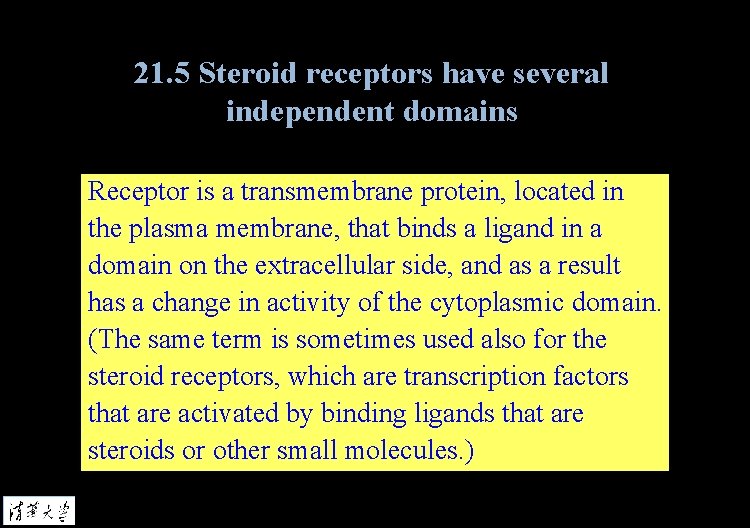 21. 5 Steroid receptors have several independent domains Receptor is a transmembrane protein, located