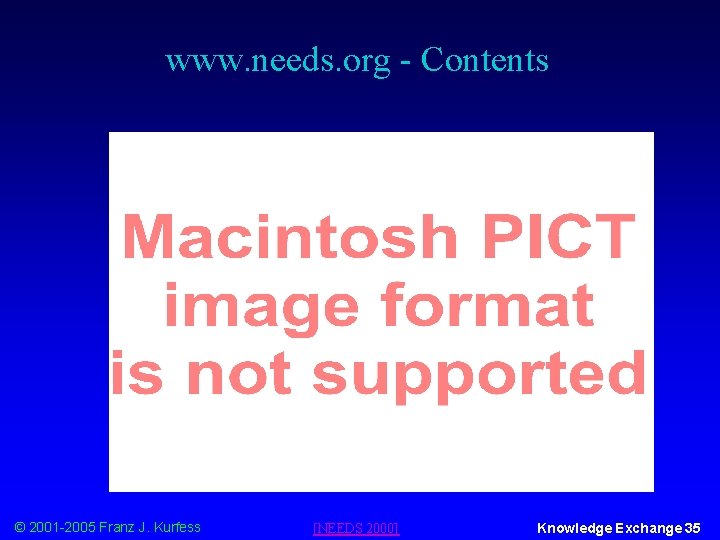 www. needs. org - Contents © 2001 -2005 Franz J. Kurfess [NEEDS 2000] Knowledge