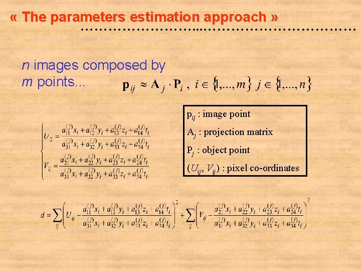  « The parameters estimation approach » …………. . . ……………… n images composed