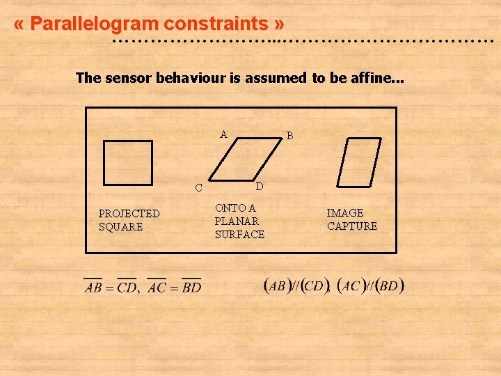  « Parallelogram constraints » …………. . . ……………… The sensor behaviour is assumed