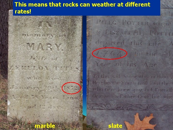 This means that rocks can weather at different rates! marble slate 