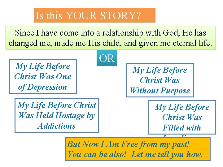 Is this YOUR STORY? Since I have come into a relationship with God, He Is this YOUR STORY? Since I have come into a relationship with God, He