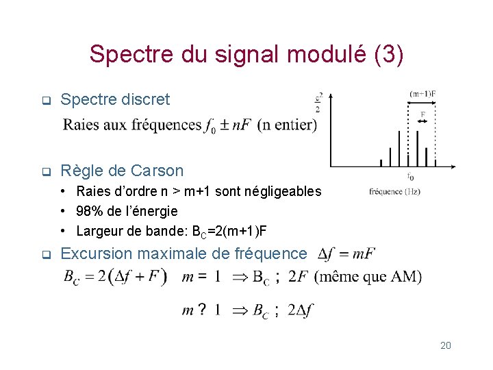 Spectre du signal modulé (3) q Spectre discret q Règle de Carson • Raies
