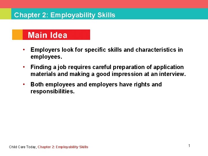 Chapter 2: Employability Skills • Employers look for specific skills and characteristics in employees.