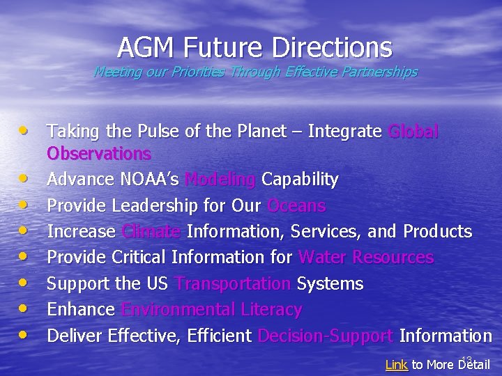 AGM Future Directions Meeting our Priorities Through Effective Partnerships • Taking the Pulse of