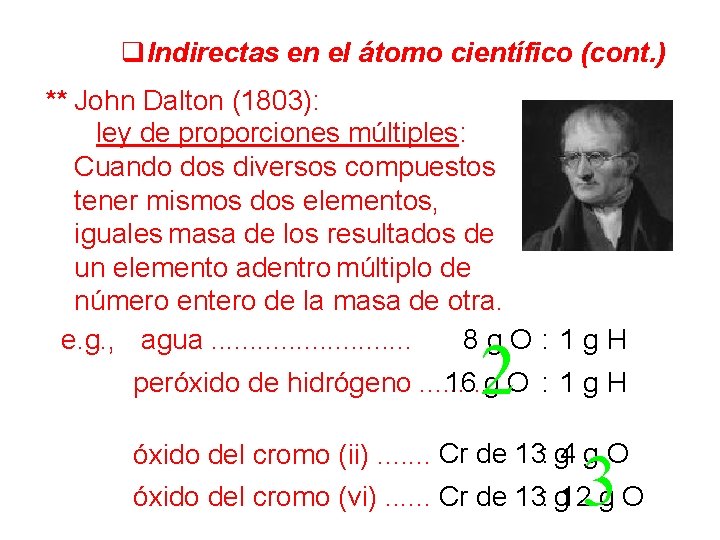 q. Indirectas en el átomo científico (cont. ) ** John Dalton (1803): ley de
