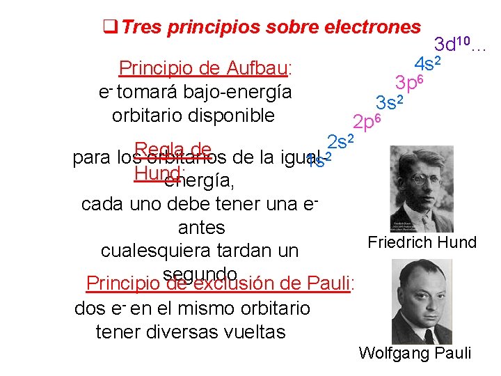 q. Tres principios sobre electrones Principio de Aufbau: e- tomará bajo-energía orbitario disponible 3