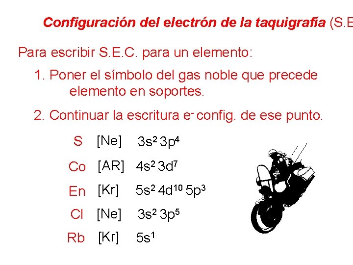 Configuración del electrón de la taquigrafía (S. E Para escribir S. E. C. para