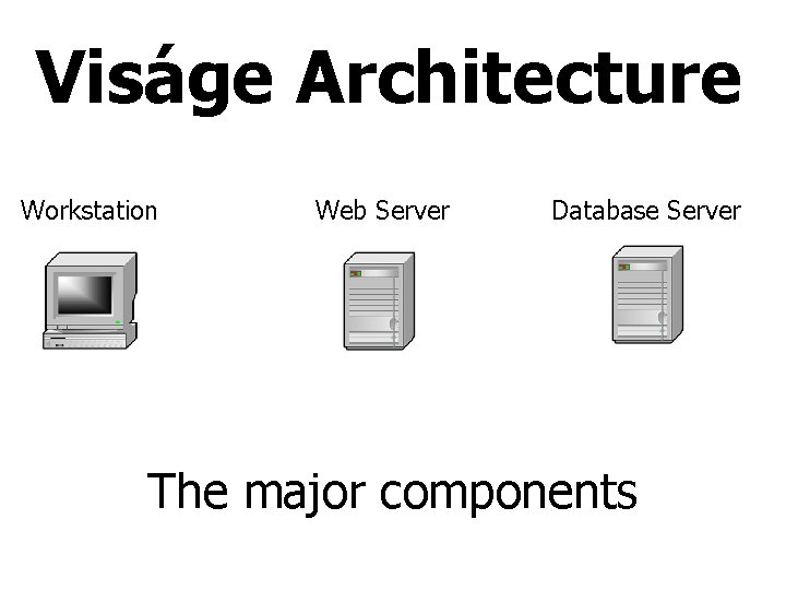 Viságe Architecture Workstation Web Server Database Server The major components 