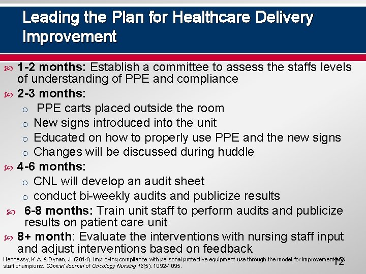 Leading the Plan for Healthcare Delivery Improvement 1 -2 months: Establish a committee to