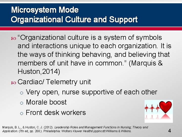 Microsystem Mode Organizational Culture and Support “Organizational culture is a system of symbols and