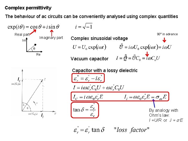 Complex permittivity The behaviour of ac circuits can be conveniently analysed using complex quantities