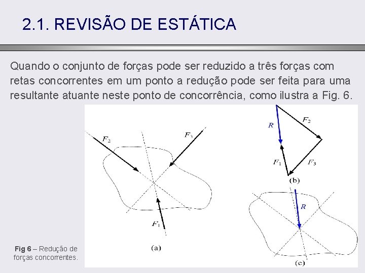 2. 1. REVISÃO DE ESTÁTICA Quando o conjunto de forças pode ser reduzido a
