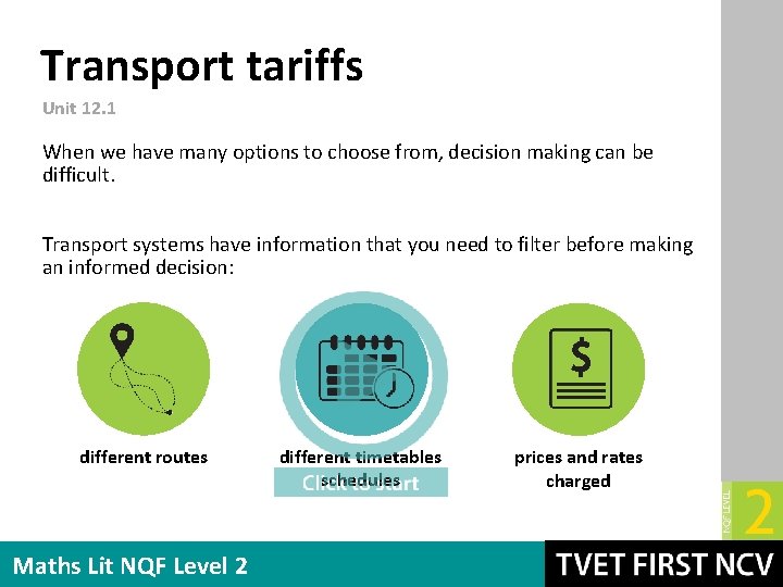 Transport tariffs Unit 12. 1 When we have many options to choose from, decision