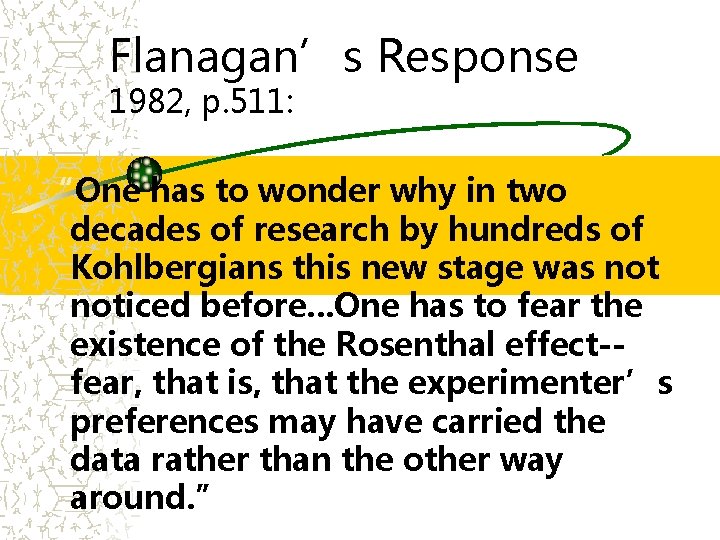 Flanagan’s Response 1982, p. 511: “One has to wonder why in two decades of